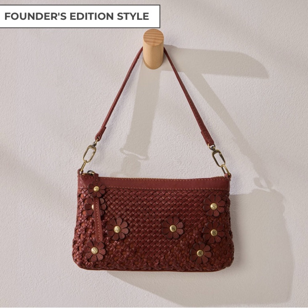 HOBO Brown Clutch with Woven Texture and Metallic Accents